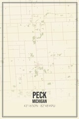 Retro US city map of Peck, Michigan. Vintage street map.