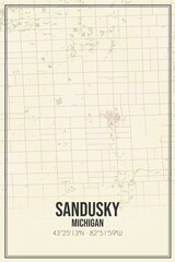 Retro US city map of Sandusky, Michigan. Vintage street map.