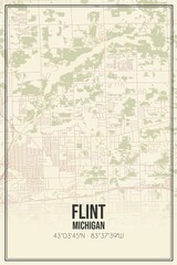 Retro US city map of Flint, Michigan. Vintage street map.