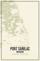 Retro US city map of Port Sanilac, Michigan. Vintage street map.