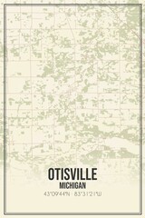 Retro US city map of Otisville, Michigan. Vintage street map.