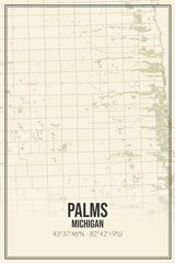 Retro US city map of Palms, Michigan. Vintage street map.