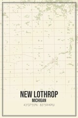 Retro US city map of New Lothrop, Michigan. Vintage street map.