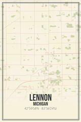 Retro US city map of Lennon, Michigan. Vintage street map.