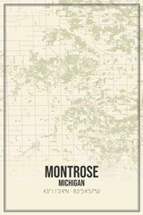 Retro US city map of Montrose, Michigan. Vintage street map.