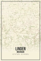 Retro US city map of Linden, Michigan. Vintage street map.