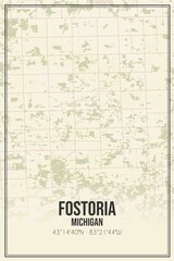 Retro US city map of Fostoria, Michigan. Vintage street map.
