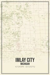 Retro US city map of Imlay City, Michigan. Vintage street map.