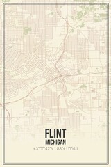 Retro US city map of Flint, Michigan. Vintage street map.