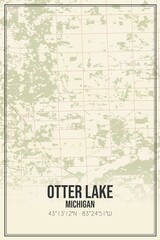 Retro US city map of Otter Lake, Michigan. Vintage street map.