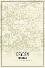 Retro US city map of Dryden, Michigan. Vintage street map.