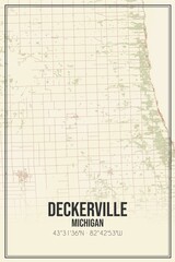 Retro US city map of Deckerville, Michigan. Vintage street map.