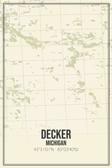 Retro US city map of Decker, Michigan. Vintage street map.