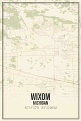 Retro US city map of Wixom, Michigan. Vintage street map.