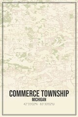Retro US city map of Commerce Township, Michigan. Vintage street map.
