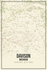 Retro US city map of Davison, Michigan. Vintage street map.