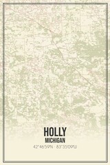 Retro US city map of Holly, Michigan. Vintage street map.