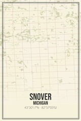 Retro US city map of Snover, Michigan. Vintage street map.