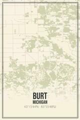 Retro US city map of Burt, Michigan. Vintage street map.
