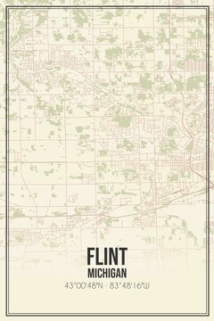 Retro US City Map Of Flint, Michigan. Vintage Street Map.