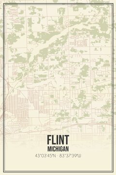 Retro US City Map Of Flint, Michigan. Vintage Street Map.