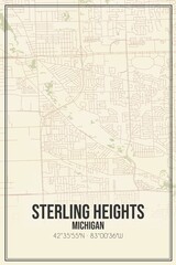 Retro US city map of Sterling Heights, Michigan. Vintage street map.