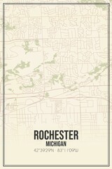 Retro US city map of Rochester, Michigan. Vintage street map.