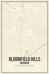 Retro US city map of Bloomfield Hills, Michigan. Vintage street map.