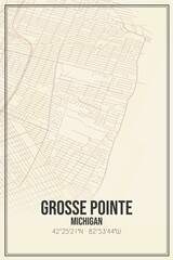 Retro US city map of Grosse Pointe, Michigan. Vintage street map.