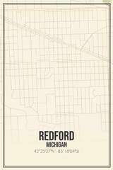 Retro US city map of Redford, Michigan. Vintage street map.