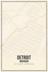 Retro US city map of Detroit, Michigan. Vintage street map.