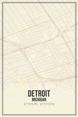 Fototapeta premium Retro US city map of Detroit, Michigan. Vintage street map.