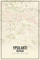 Retro US city map of Ypsilanti, Michigan. Vintage street map.