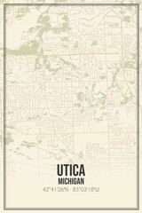 Retro US city map of Utica, Michigan. Vintage street map.