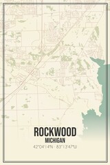 Fototapeta na wymiar Retro US city map of Rockwood, Michigan. Vintage street map.