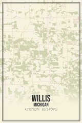 Retro US city map of Willis, Michigan. Vintage street map.