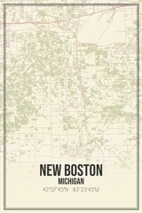 Retro US city map of New Boston, Michigan. Vintage street map.