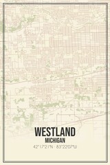 Retro US city map of Westland, Michigan. Vintage street map.
