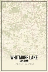 Retro US city map of Whitmore Lake, Michigan. Vintage street map.