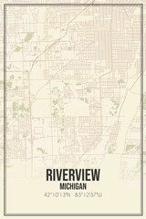 Retro US city map of Riverview, Michigan. Vintage street map.
