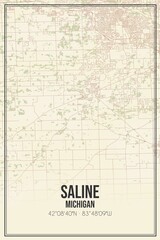Retro US city map of Saline, Michigan. Vintage street map.