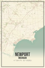 Retro US city map of Newport, Michigan. Vintage street map.