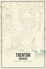 Retro US city map of Trenton, Michigan. Vintage street map.