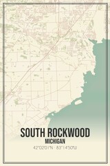 Retro US city map of South Rockwood, Michigan. Vintage street map.