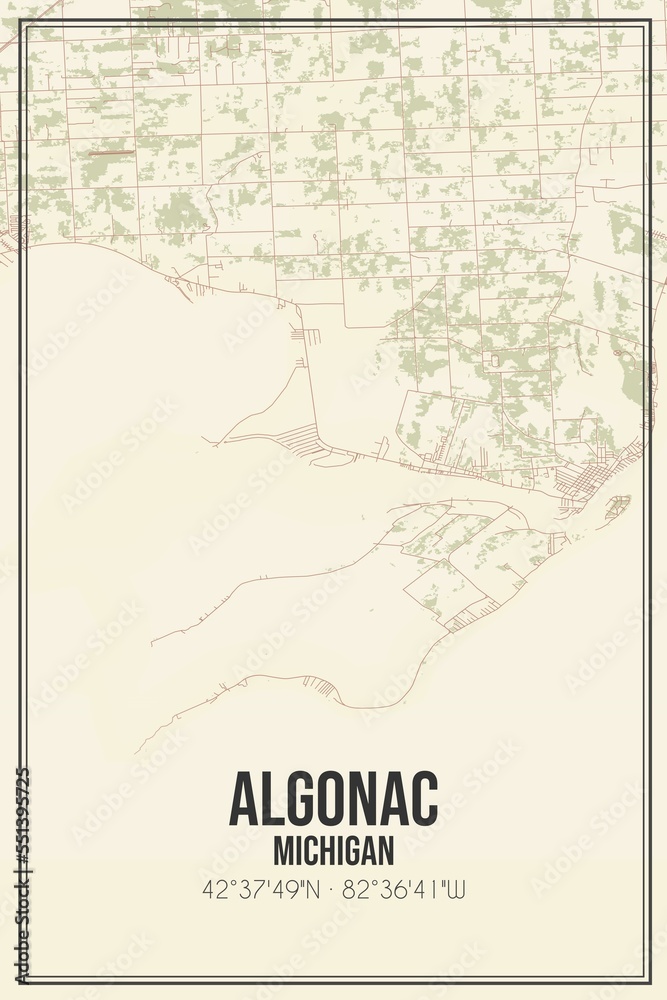 Canvas Prints retro us city map of algonac, michigan. vintage street map.