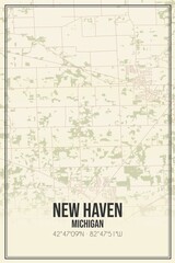 Retro US city map of New Haven, Michigan. Vintage street map.