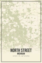 Retro US city map of North Street, Michigan. Vintage street map.