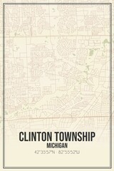 Retro US city map of Clinton Township, Michigan. Vintage street map.