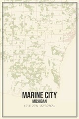 Retro US city map of Marine City, Michigan. Vintage street map.