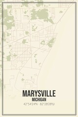 Retro US city map of Marysville, Michigan. Vintage street map.